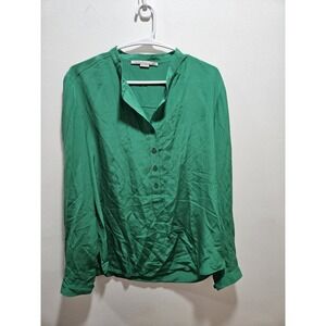 Stella McCartney Womens Green Silk‎ Henley Button Long Sleeve Blouse Top Size 40